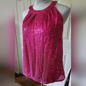 Pink shiny sequins top blouse Grace Karin small